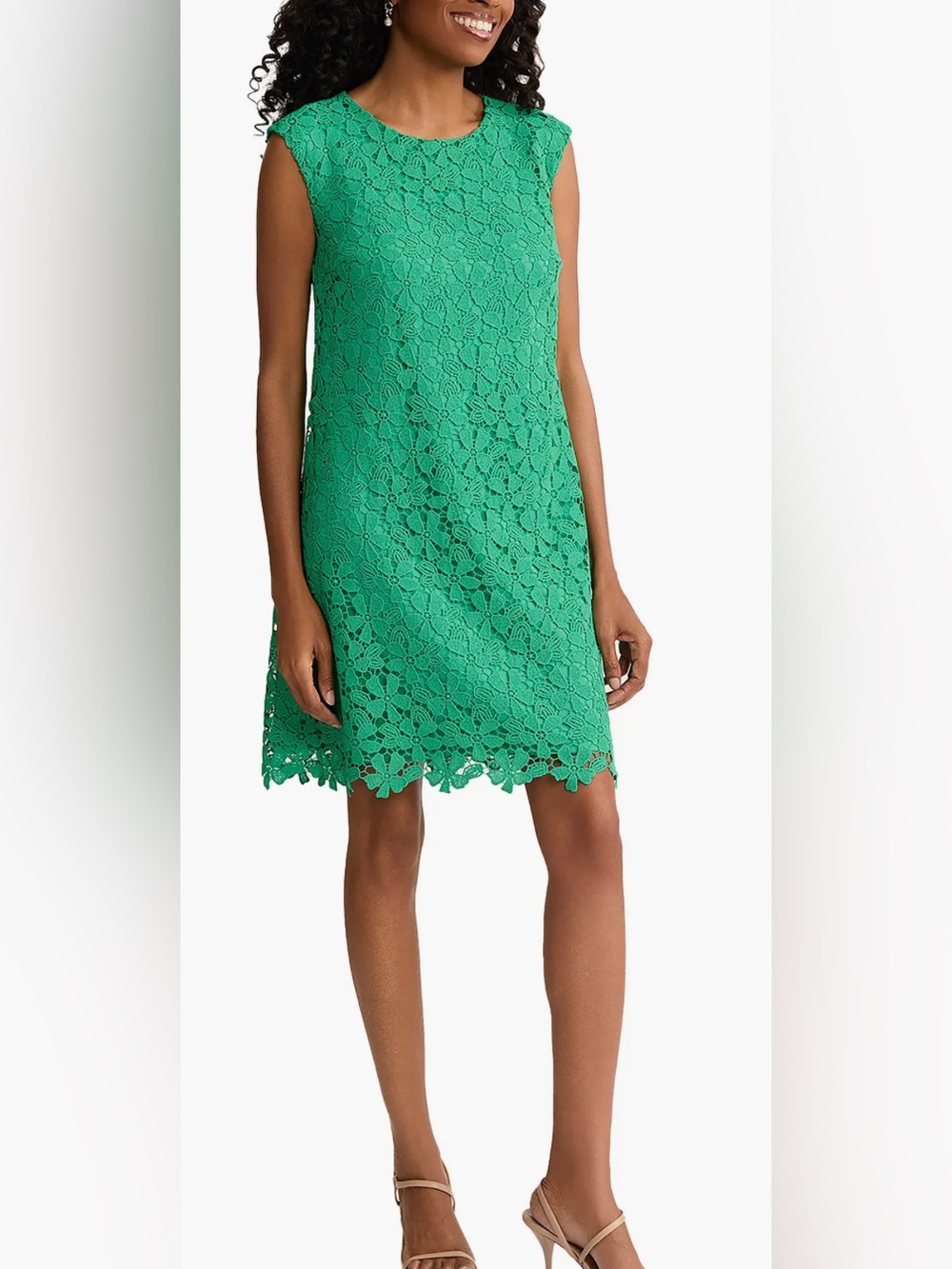 Jones New York Green Floral Lace Cap-Sleeve Shift Dress
